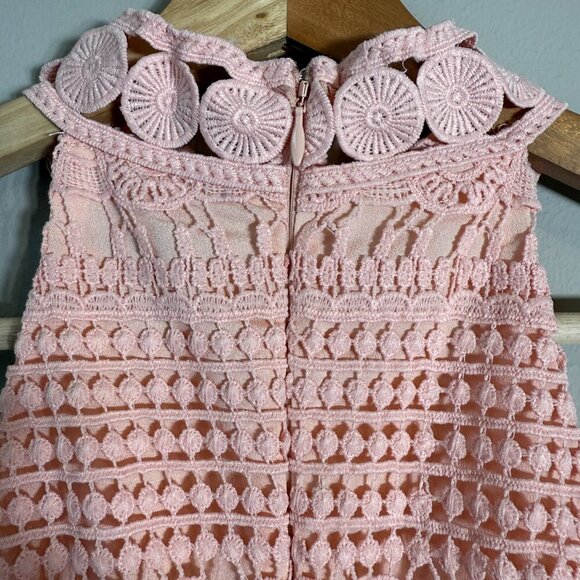 Two Sisters Crochet Overlay Midi Dress Women's 4 Pink Sheer High Neck Cocktail - Picture 11 of 14